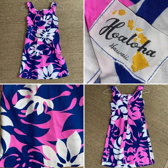 American Vintage Dresses & Skirts - Vintage 60’s Mod HOALOHA Cotton Hawaiian Dress Shift Hot Pink & Blue size 0-2